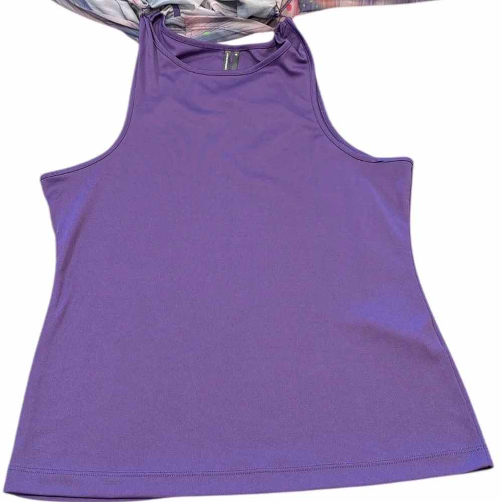 Anthropologie Mesh Top Size Medium Purple Pattern Double Layer Long Sleeve - Picture 9 of 15